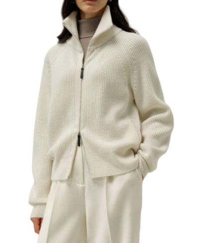 LILYSILK Women's Ribbed-knit Turtleneck Zip Cardigan
