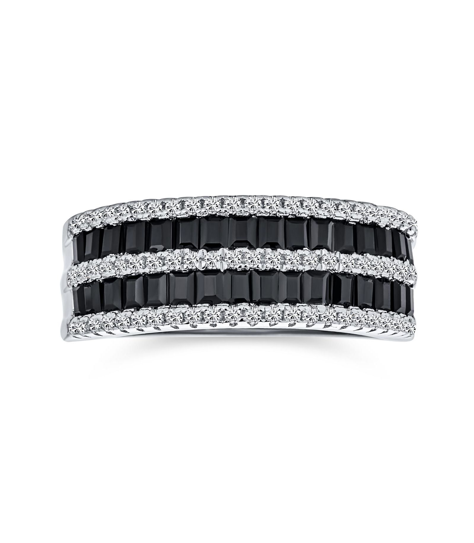 Bling Jewelry Two Tone CZ Black and White 1/2 Eternity Band Ring .925 Sterling Silver
