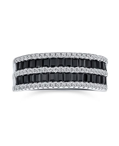 Bling Jewelry Two Tone CZ Black and White 1/2 Eternity Band Ring .925 Sterling Silver