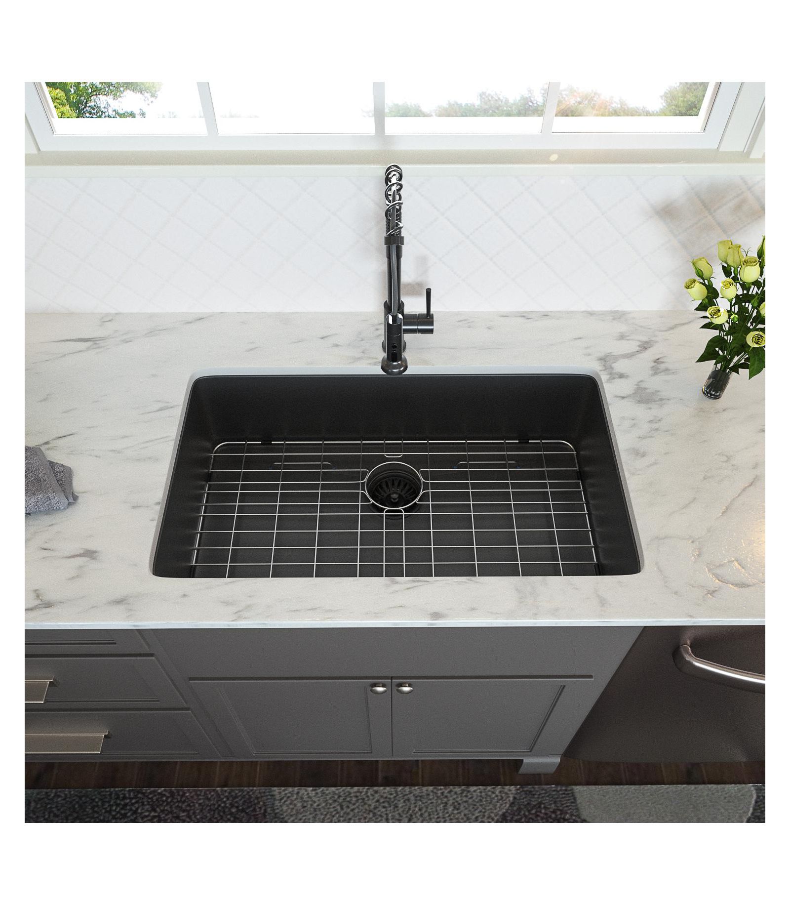 flynama 28x18x10inch Gunmetal Black Undermount Kitchen Sink Single Bowl Stainless Steel 16 Gauge