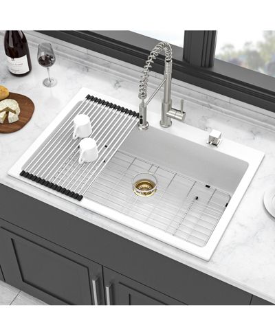 flynama Granite Composite Drop-in Quartz Kitchen Sink with Complete Accessory Set
