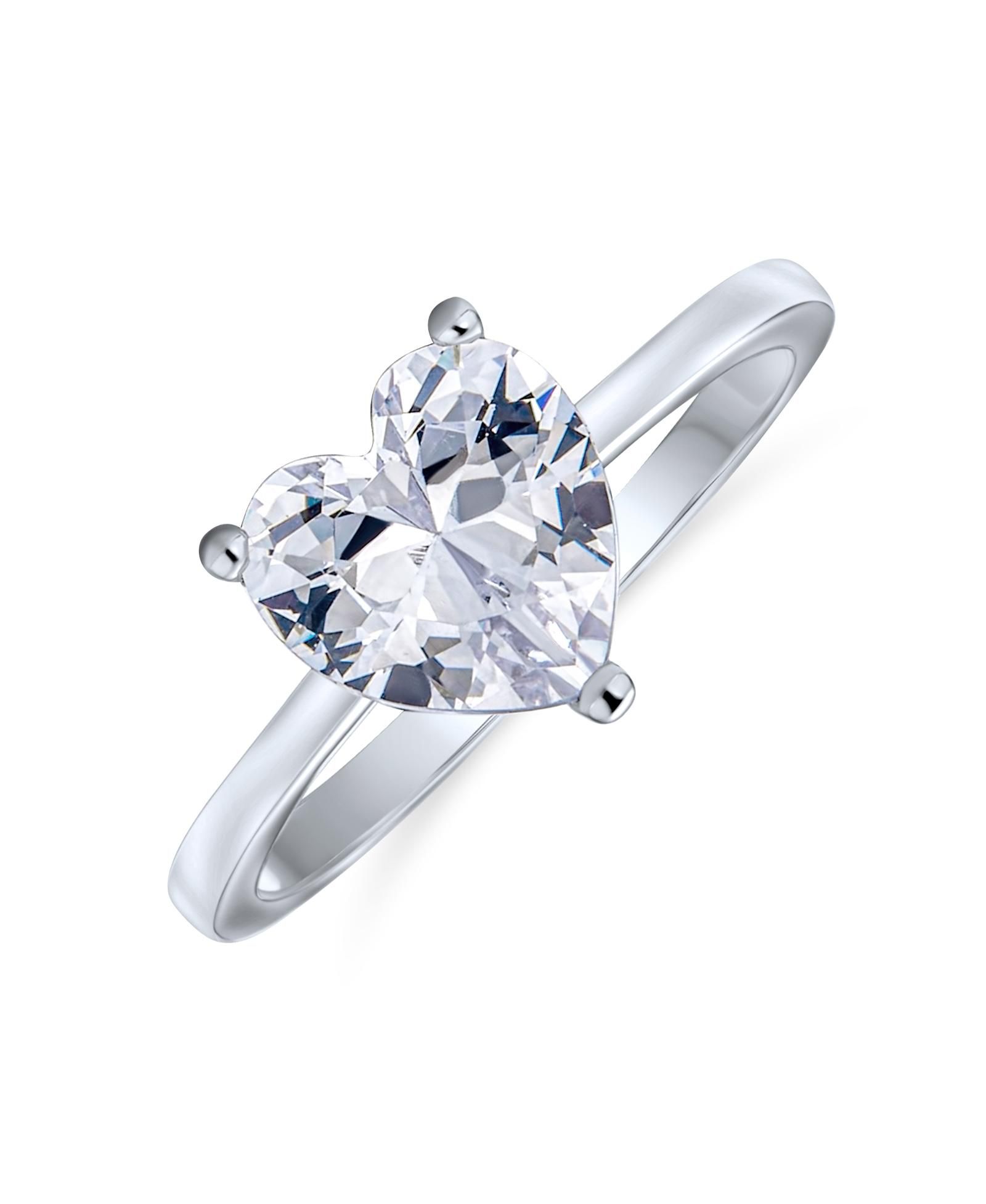 Bling Jewelry Classic 2CT Cubic Zirconia CZ Solitaire Heart Shaped Engagement Ring .925 Sterling Silver