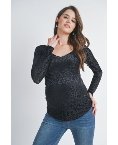 Hello Miz Women's Leopard Print Velvet Long Sleeve Maternity Top