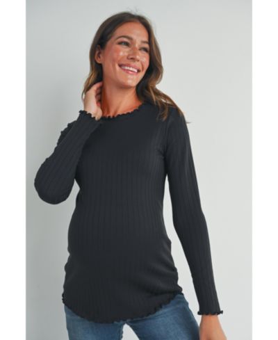Hello Miz Women's Long Sleeve Crew Neck Ribbed Top