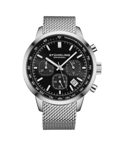 Stuhrling Chronoport 4082 Мужские кварцевые часы Chronograph, 44mm, браслет из нержавеющей стали Mesh