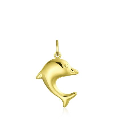 Bling Jewelry Nautical Jewelry Подвеска-кулон Дельфин из желтого золота 14K без цепочки