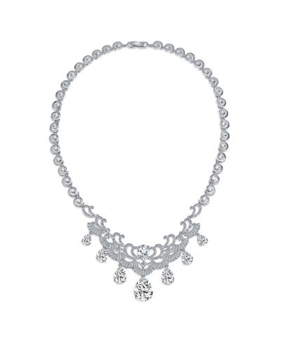 Ожерелье Bling Jewelry Estate Jewelry Art Deco Style Emerald Green CZ Cubic Zirconia Dangling Teardrops Statement Necklace
