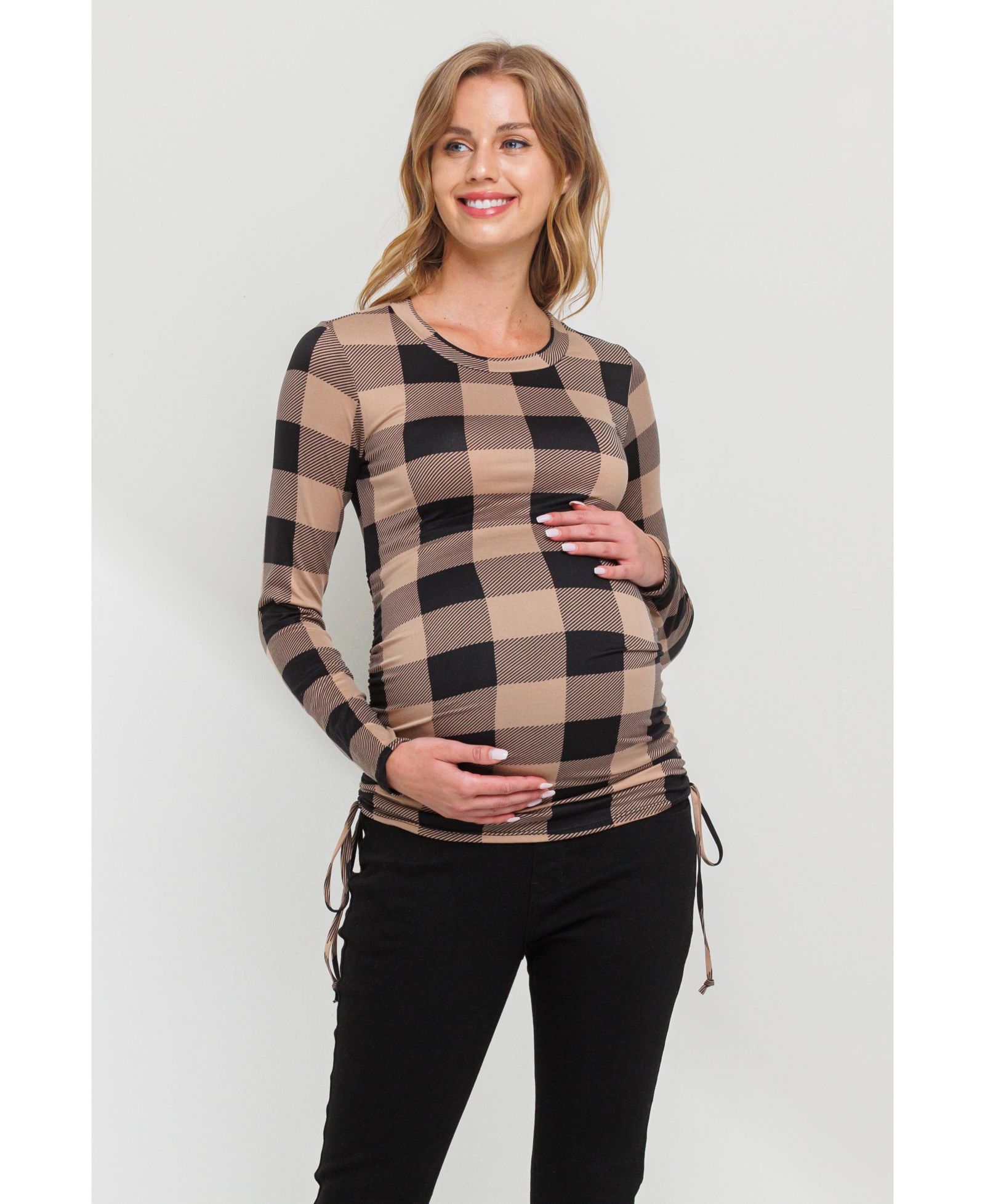Женский топ Hello Miz Maternity с длинным рукавом, клетчатый, с драпировкой по бокам