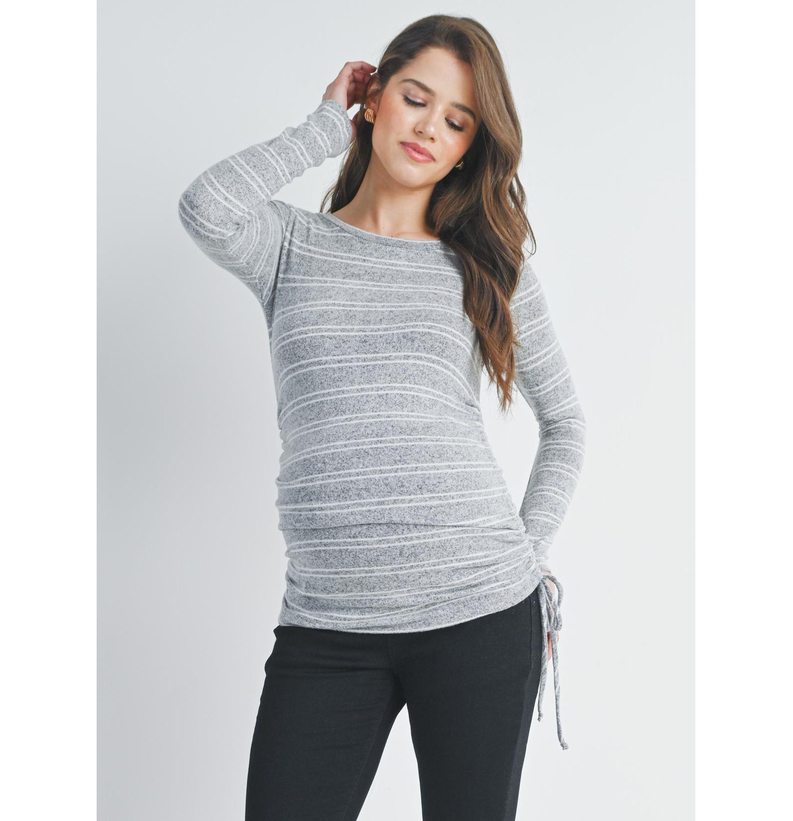 Hello Miz Maternity Striped Side Long Ruched Top