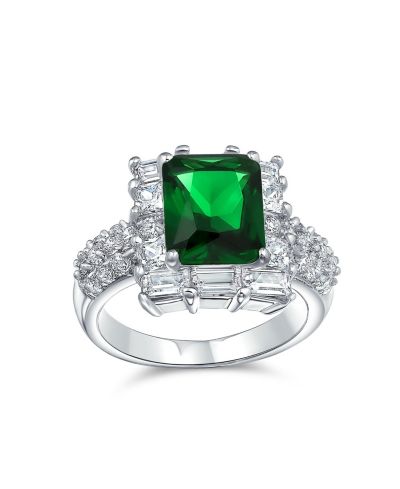 Bling Jewelry Classic Art Deco Style Halo 5CT Cubic Zirconia Emerald Cut Green CZ Statement Ring
