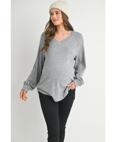 Hello Miz Maternity Ribbed Long Sleeve V Neck Sweater