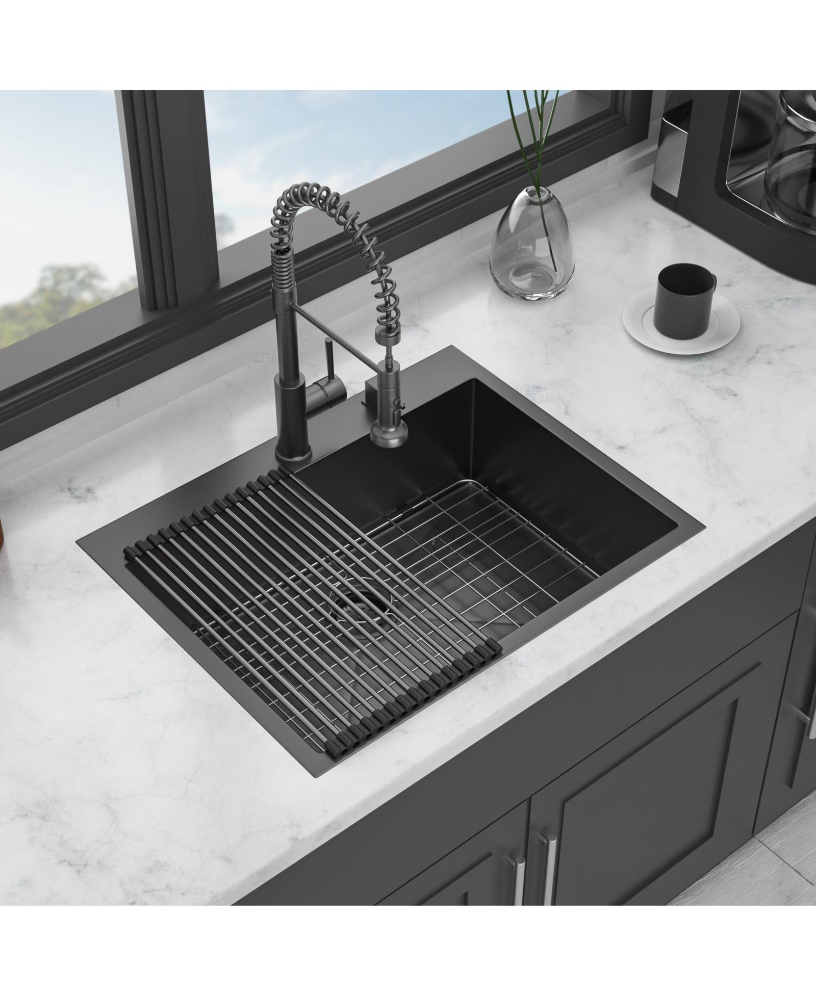 flynama huluwat 28x22x10inch Gunmetal Black Kitchen Sink Drop In Topmount Stainless Steel 16 Gauge