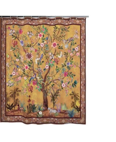 Slickblue Штора для душа 72-inch Brown Red Orange Green Floral Tree Birds Plants Flowers