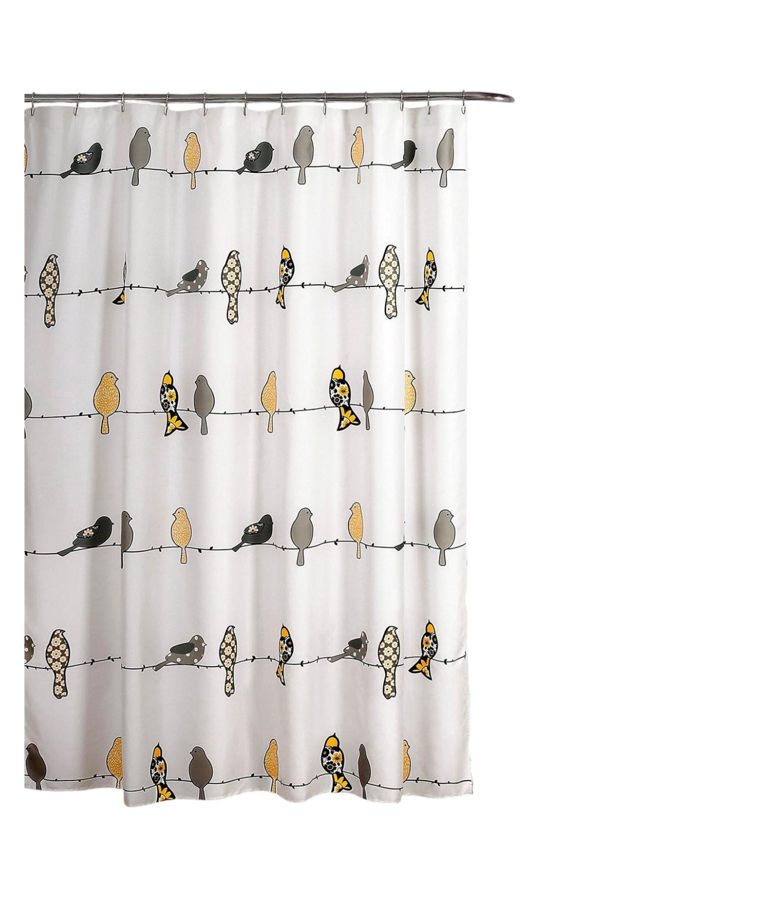 Slickblue 72x72 Inch Yellow Grey Birds Floral Polyester Shower Curtain
