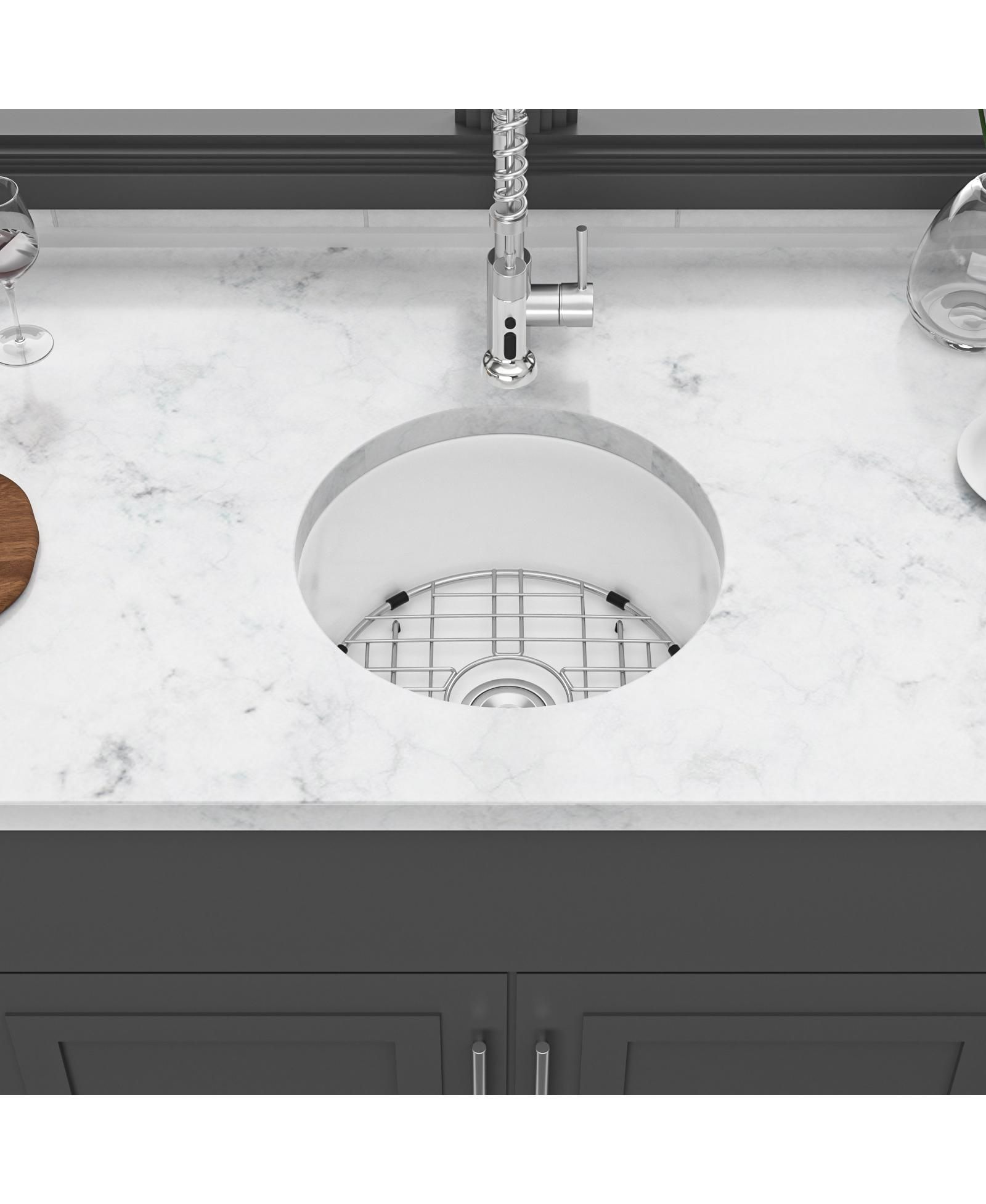 huluwat Porcelain Fireclay Circular Kitchen Sink Dual Mount Single Bowl with Grid