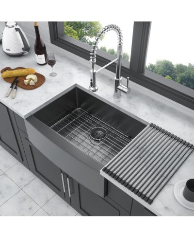 Кухонная мойка Flynama huluwat из нержавеющей стали с фартуком, цвет gunmetal black, 27x21x10 дюймов, 16 калибр