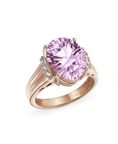 Кольцо Bling Jewelry Traditional Oval 4CT Pink Amethyst Statement, Rose Gold Vermeil, Sterling Silver