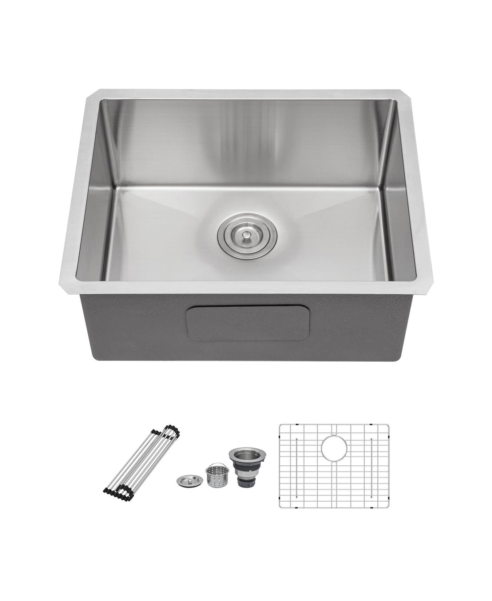 Flynama 23" x 18" x 10" Undermount Single Bowl Kitchen Sink, Stainless Steel, 16-Gauge Deep Basin