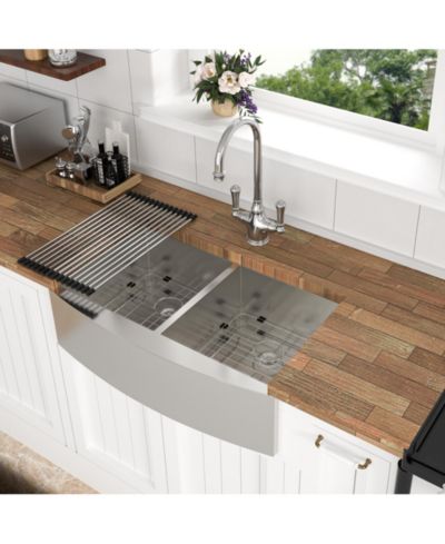 Flynama 36" x 20" x 9" Double Bowl Farmhouse Kitchen Sink, Stainless Steel, Apron Front, 16-Gauge, 50/50 Split