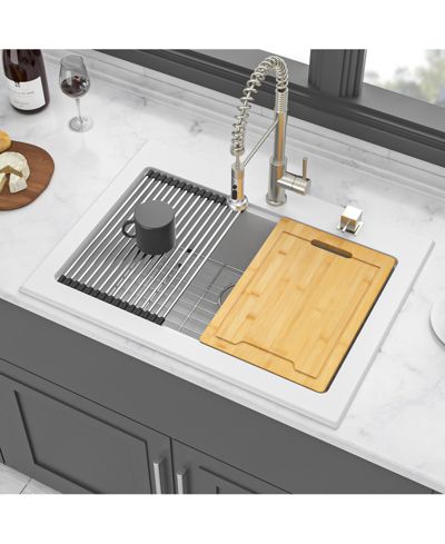 flynama Кухонная мойка из кварцевого композита, белая, 30x22x10 дюймов, глубокая