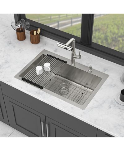Кухонная мойка flynama 33x22x10inch с выдвижным смесителем и дозатором, нержавеющая сталь