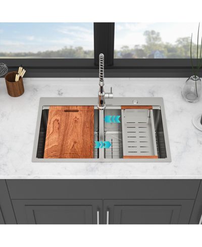Кухонная мойка flynama 33x22x10inch Topmount Double Bowl из нержавеющей стали Brushed Nickel
