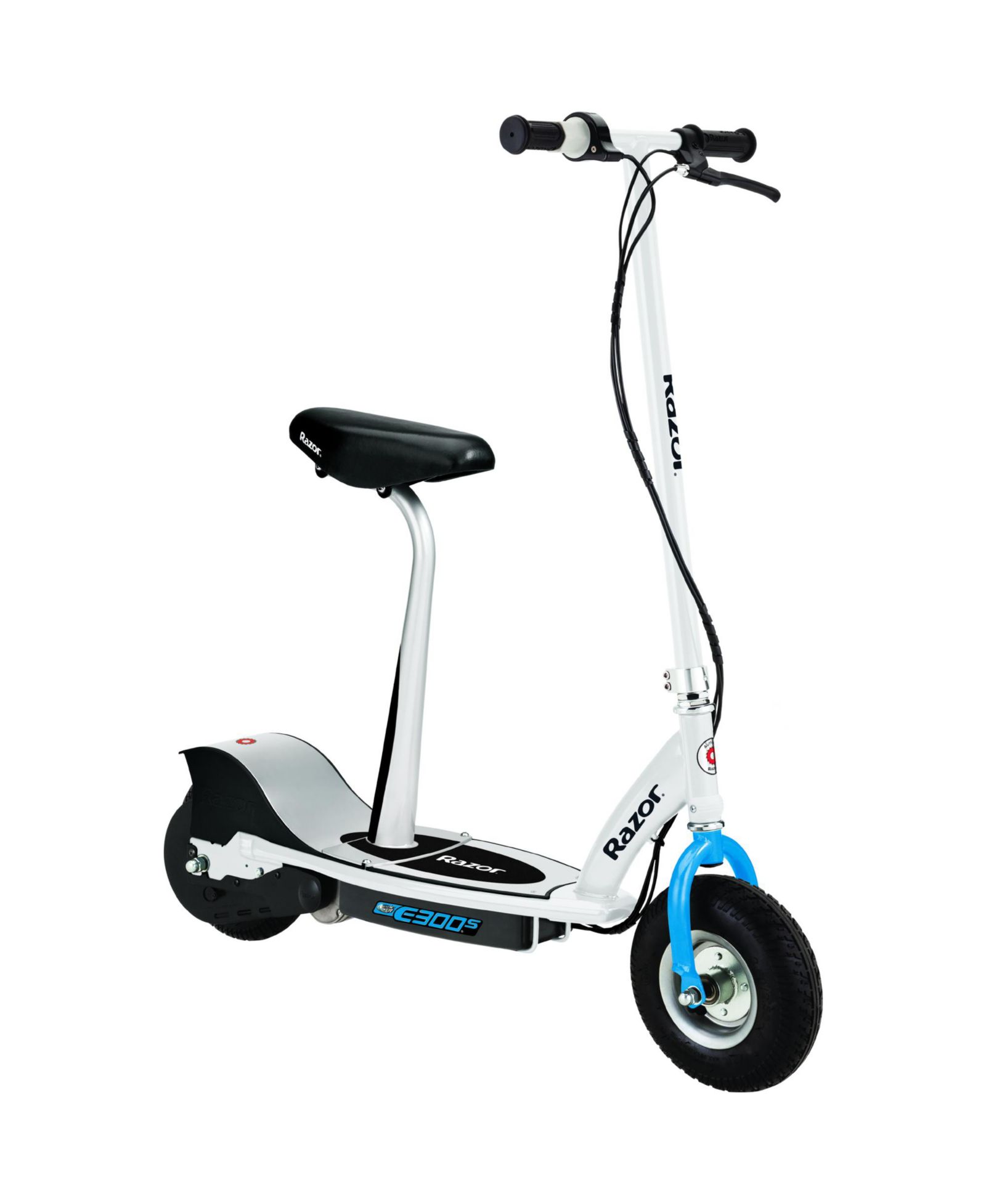 Razor E300S детский электросамокат с сиденьем, пневматические шины, White/Blue