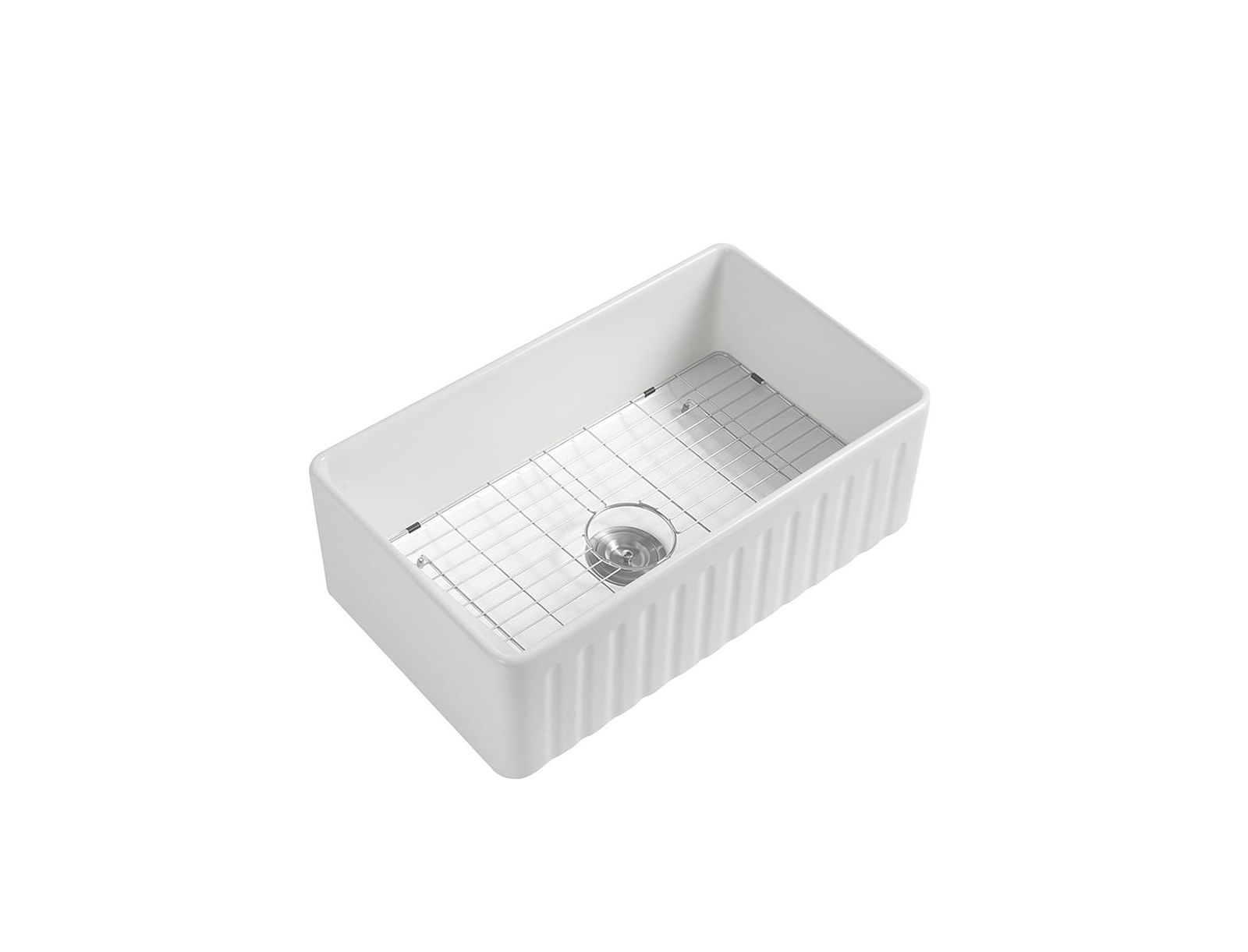 Сетчатый сифон Flynama Fireclay Farmhouse Kitchen Sink Reversible Design Grid Strainer 10 Inch Deep
