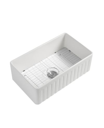 flynama 33x20inch Fireclay Farmhouse Kitchen Sink Reversible Design Grid Strainer 10 Inch Deep