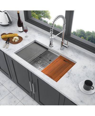 Flynama 33inch Undermount Double Bowl Kitchen Sink 16G T304 Stainless Steel 6040 Split 33x19x10inch 10inch Deep Workstation Sink with Full Accessories