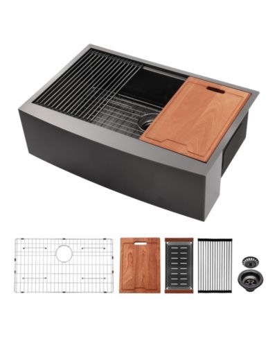 flynama 30x22x10inch Gunmetal Farmhouse Kitchen Sink Workstation Apron Front Stainless Steel