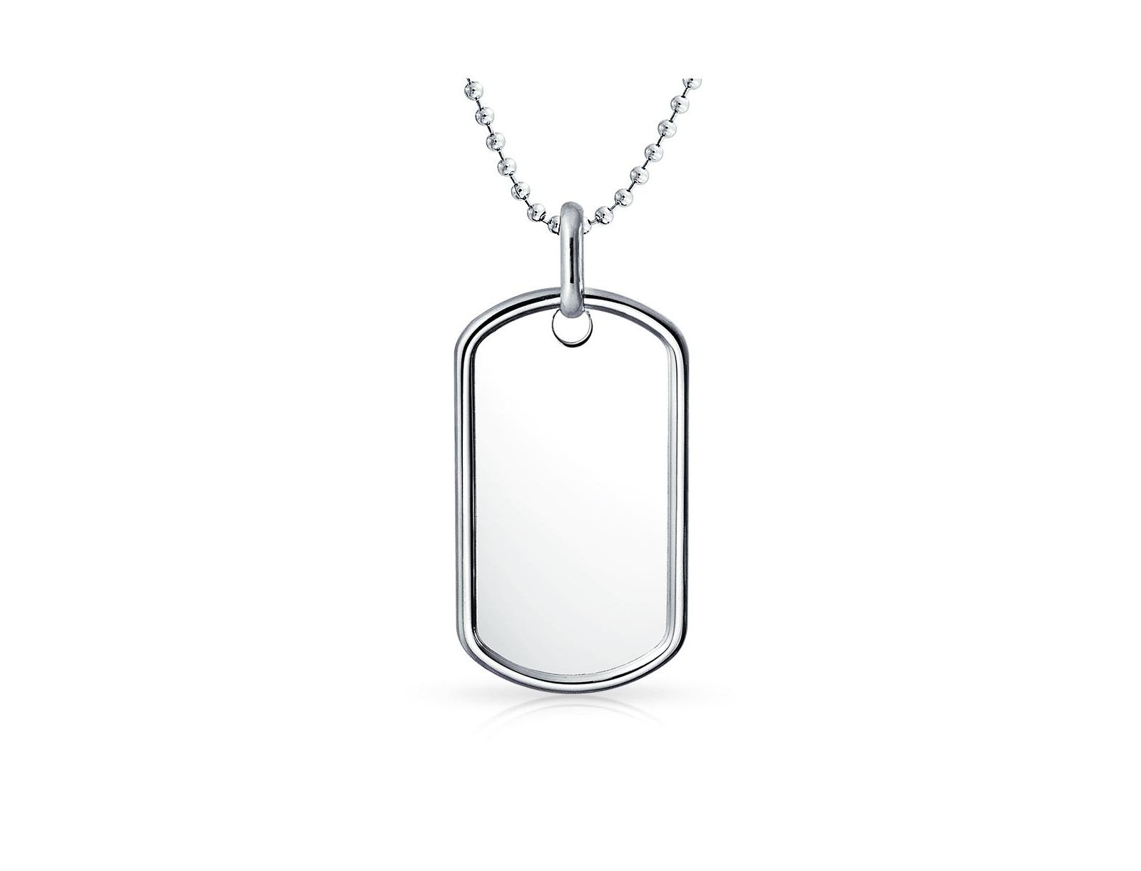 Подвеска Bling Jewelry Large Classic Dog Tag, .925 Sterling Silver с шариковой цепочкой 24 Inch