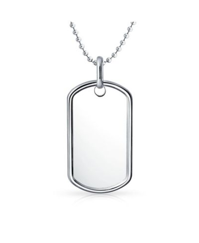 Подвеска Bling Jewelry Large Classic Dog Tag, .925 Sterling Silver с шариковой цепочкой 24 Inch