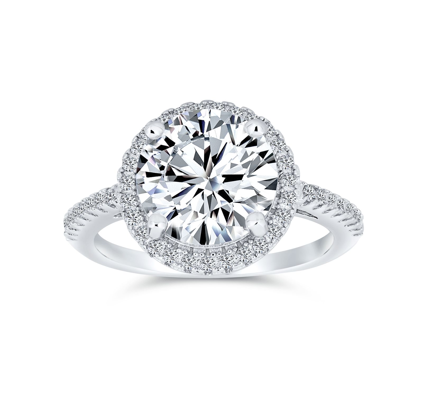 Bling Jewelry 3CT Clear Yellow CZ Cubic Zirconia Round Solitaire Halo Promise Ring Sterling Silver Thin Pave Band
