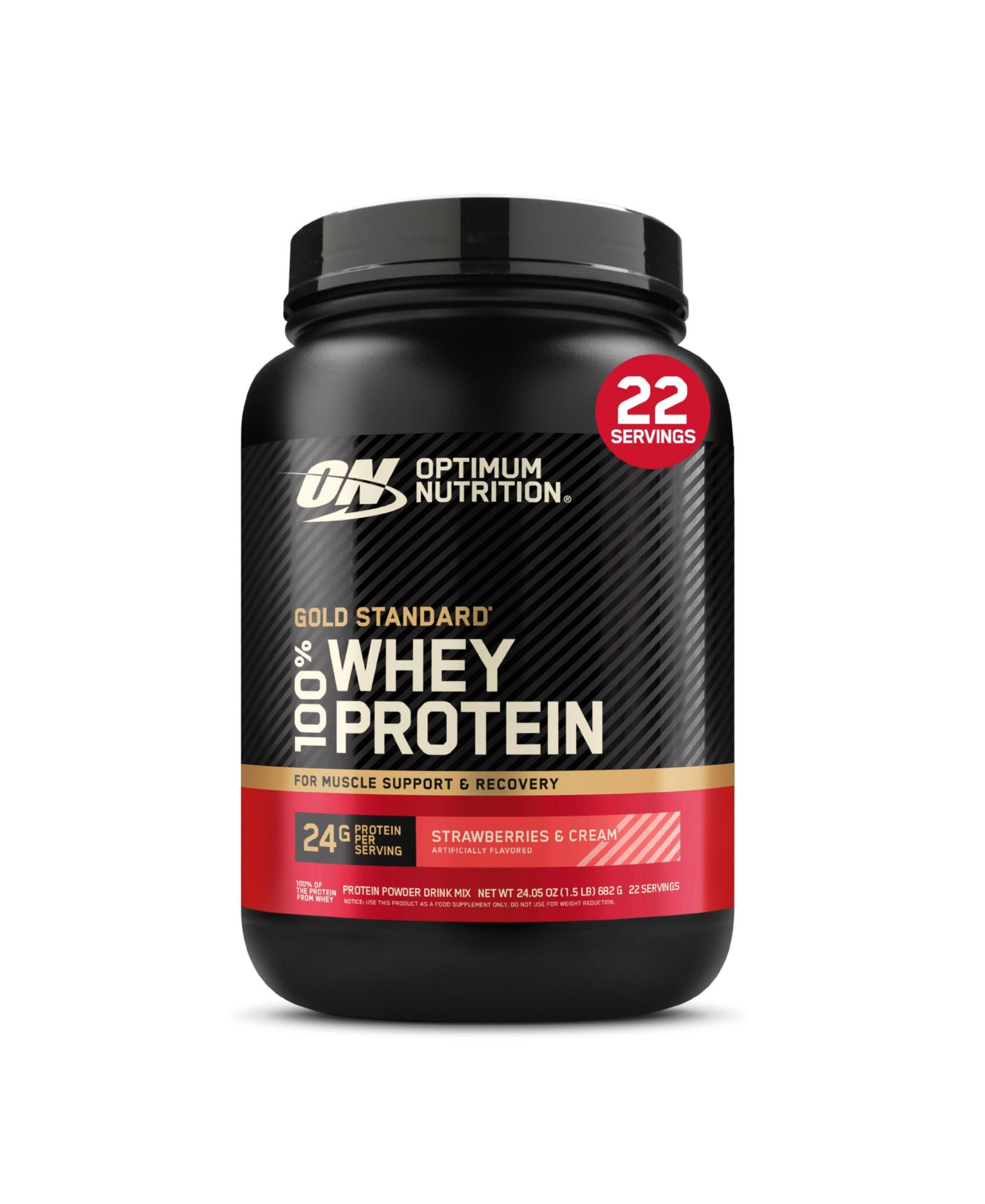 Optimum Nutrition, Gold Standard 100% Whey протеин, Strawberry & Cream, банка 1.5lb