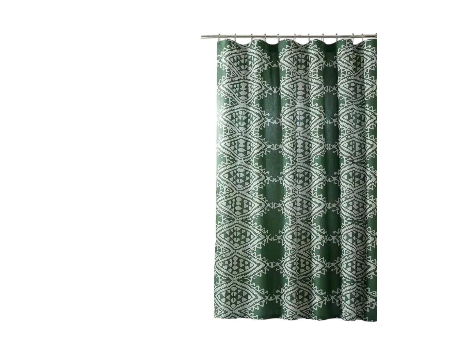 Slickblue Green White Geometric Motif Cotton Poly Shower Curtain 72x72