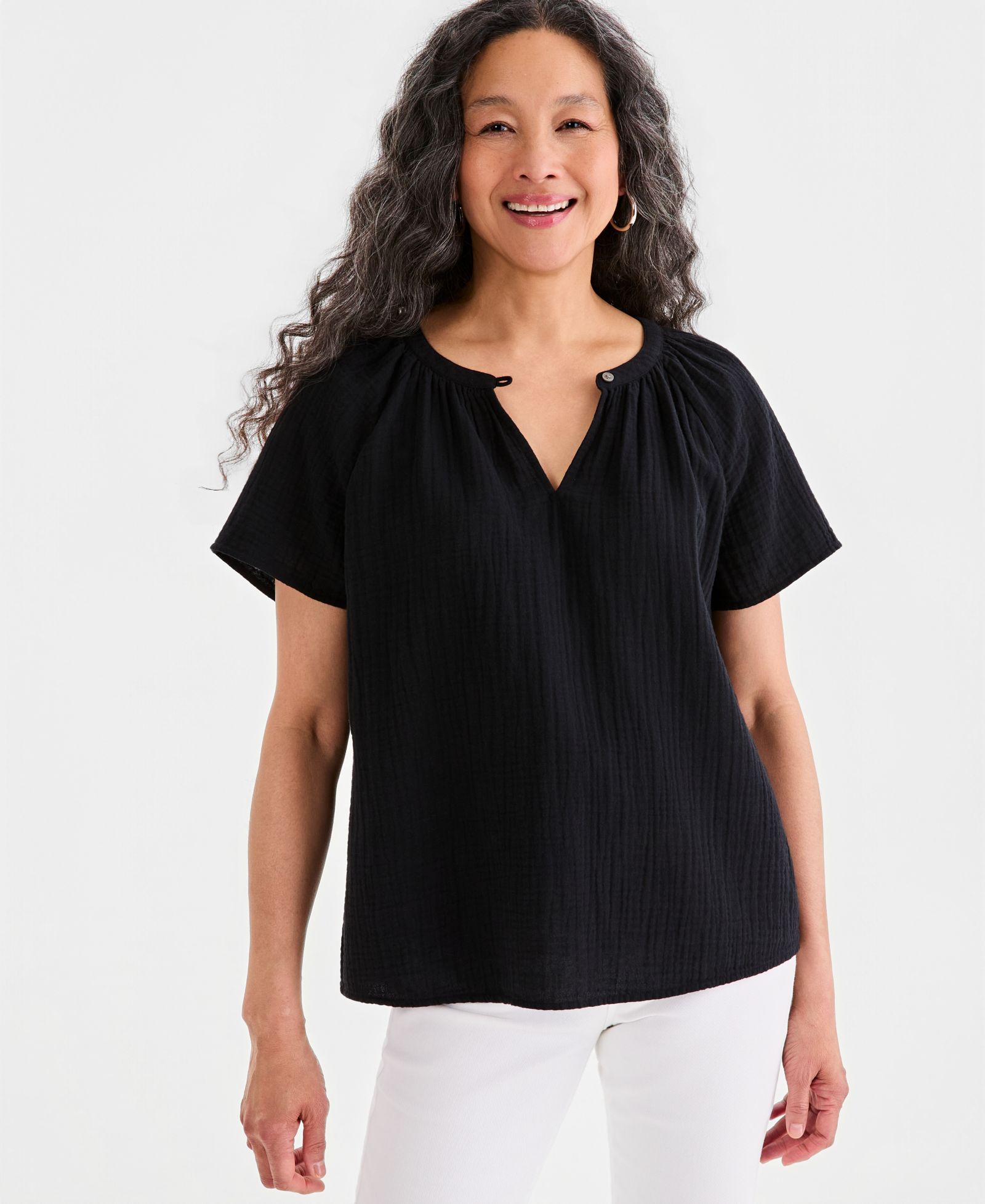 Style & Co Petite Cotton Gauze Flutter-Sleeve Top, Macy's Exclusive