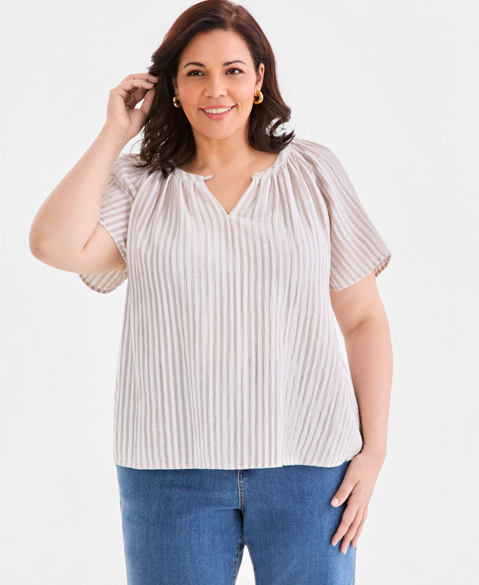Style & Co Plus Size топ в полоску из муслина с воланами