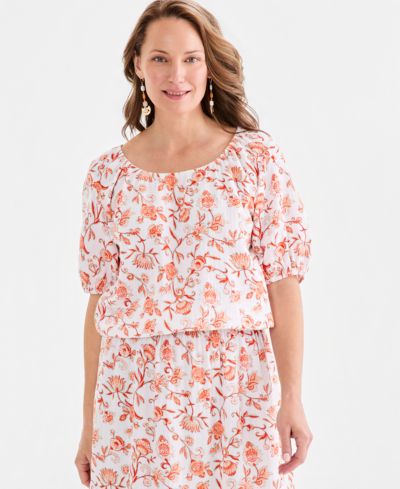 Женский топ Style & Co Women's Printed Gauze Bubble