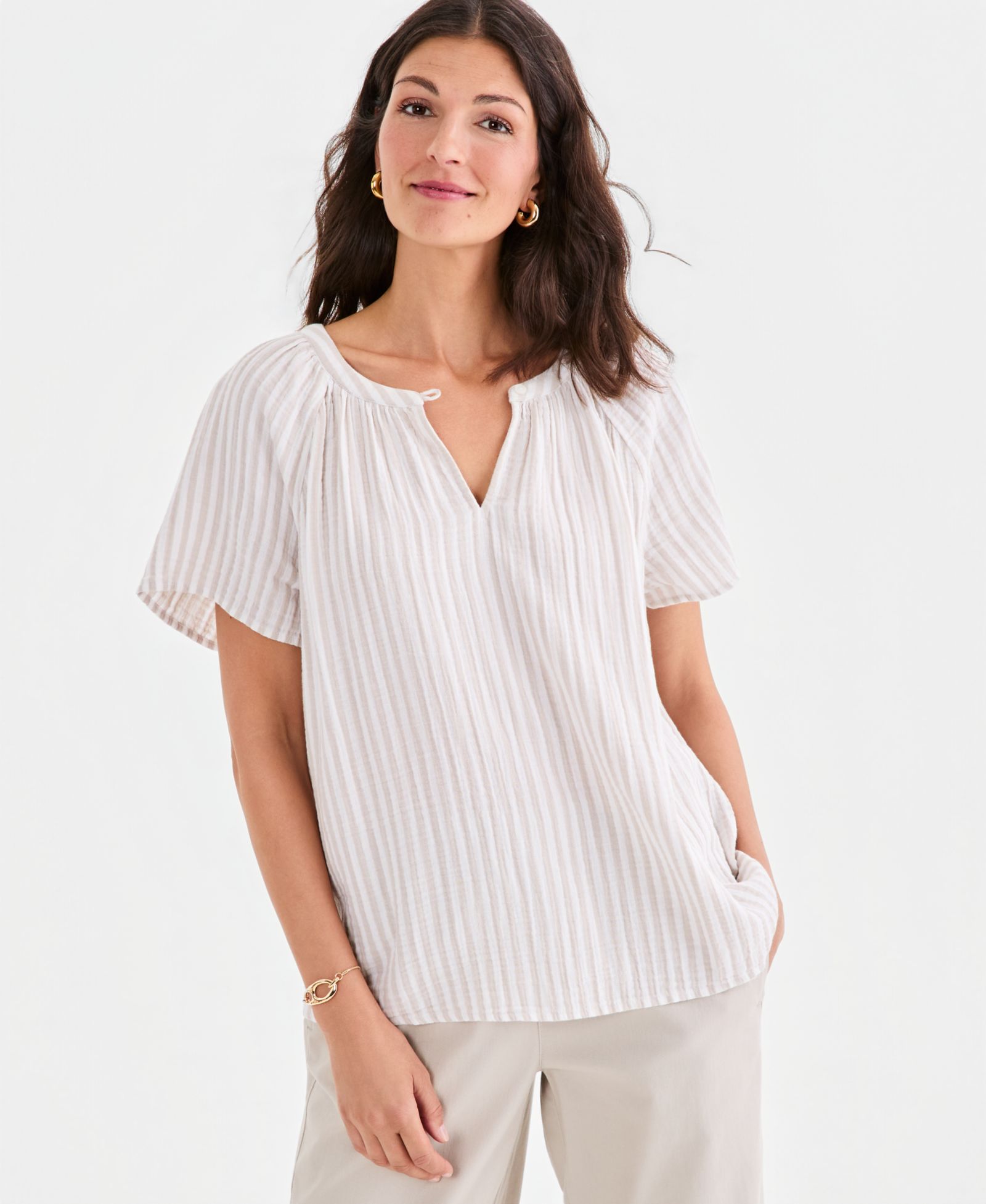 Style & Co Women's Striped Gauze Flutter-Sleeve Top, Macy's Exclusive