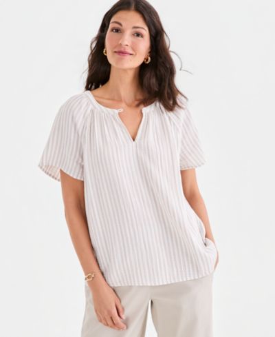 Женский топ Style & Co Striped Gauze Flutter-Sleeve