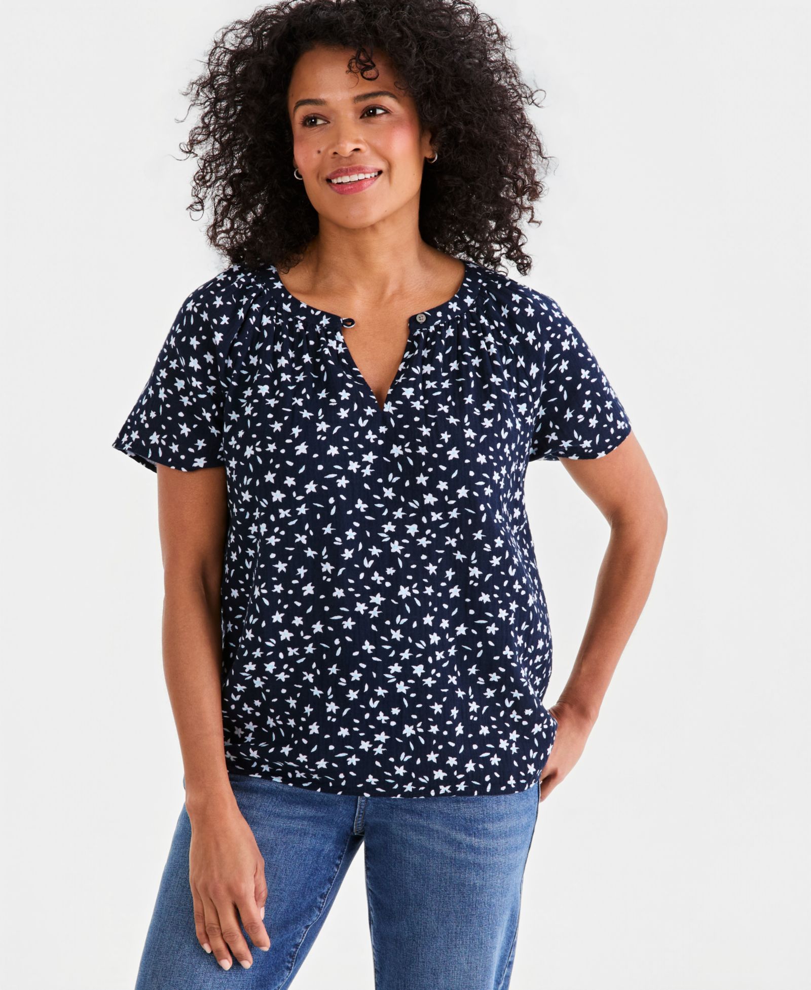 Style & Co Women's Printed Gauze Flutter-Sleeve Top, Macy's Exclusive