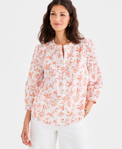 Style & Co Women's Cotton Button-Front 3/4-Sleeve Top, Macy's Exclusive