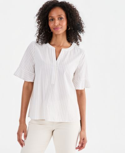 Style & Co Women's Striped Cotton Split-Neck Popover Top, Macy's Exclusive