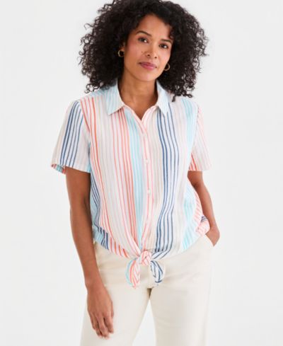 Топ Style & Co Women's Striped Cotton Gauze Tie-Front