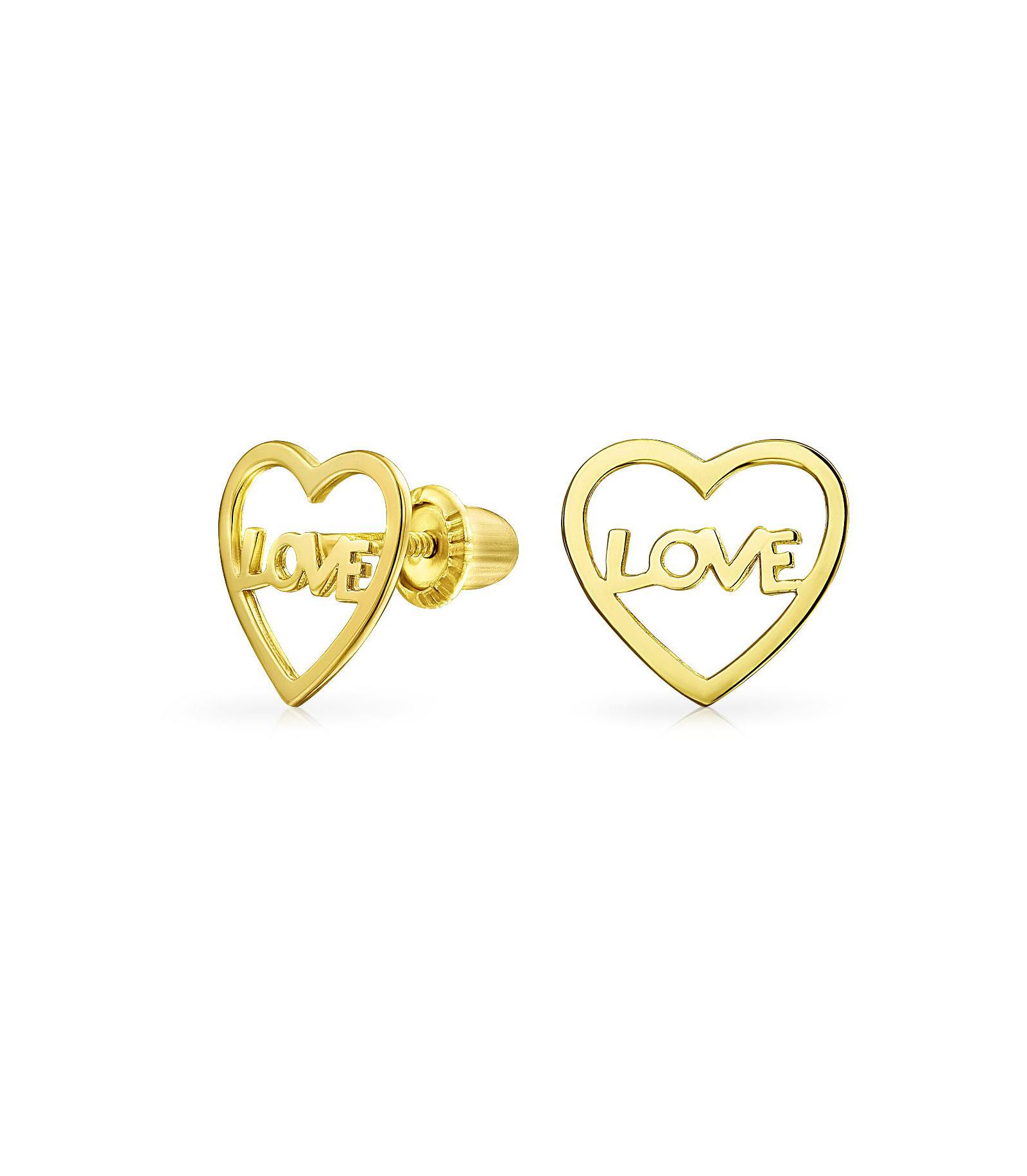 Серьги-гвоздики Bling Jewelry Romantic Tiny Minimalist 14K Yellow Gold LOVE