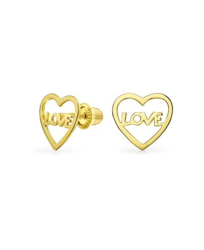 Серьги-гвоздики Bling Jewelry Romantic Tiny Minimalist 14K Yellow Gold LOVE