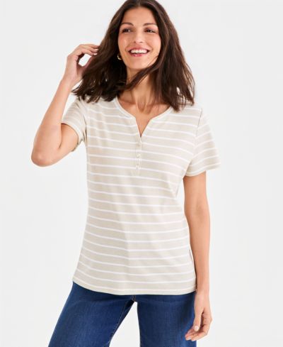 Style & Co Petite Женская рубашка Henley с полоской клевер