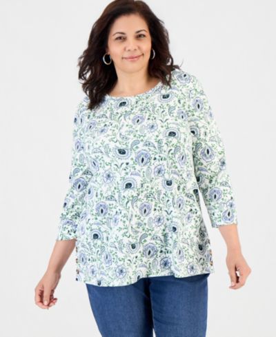 Style & Co Plus Size Printed Button-Hem 3/4-Sleeve Tunic, Macy's Exclusive