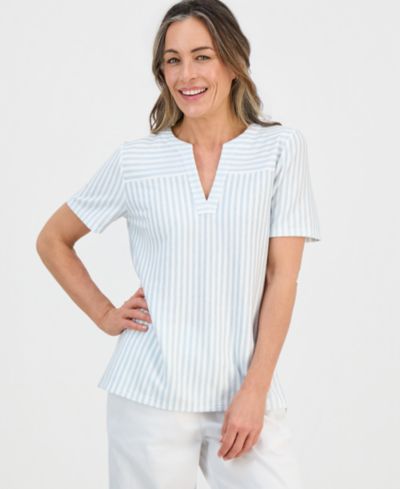 Style & Co Petite полосатый топ с коротким рукавом